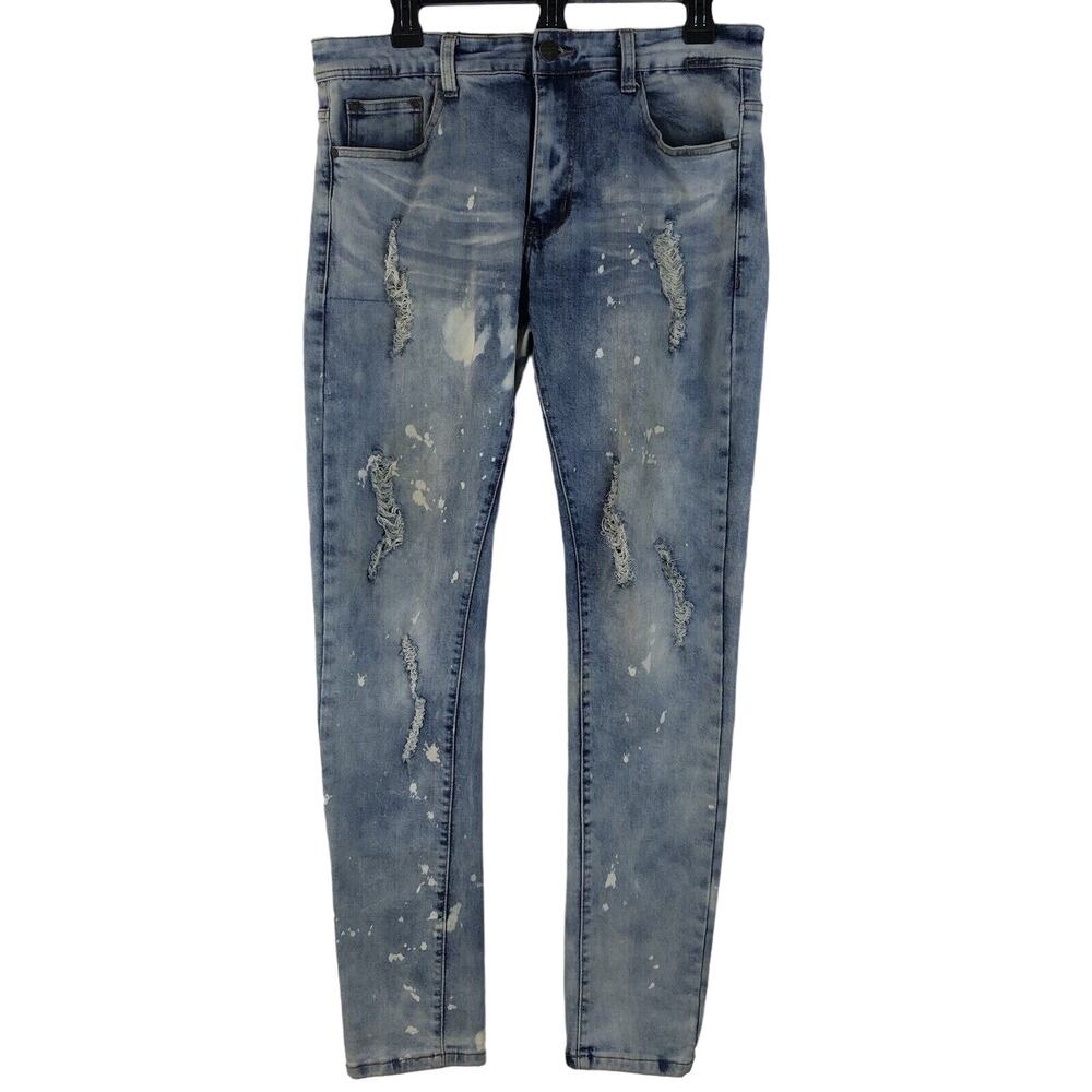 Switch Remarkable Jeans Men Sz 33x30 Blue Paint Splatter Distressed Slim Taper